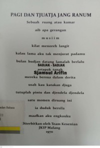 Pagi dan Tjuajta jang Ranum; Sadjak-Sadjak