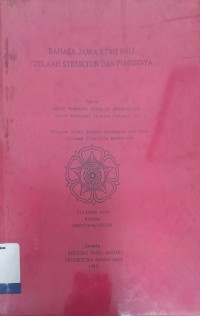 Bahasa Jawa etnis Bali: Telaah struktur dan fungsinya