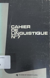Cahier de Linguistique N'7
