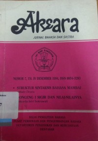 Aksara: Jurnal Bahasa dan Sastra Nomor 7, Tahun IV Desember 1994