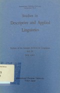 Studies in Descriptive and Applied Linguistics: Bulletin of the Summer Institute in Linguistics Vol IV July 1967