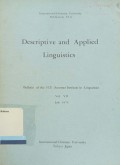 Descriptive and applied linguistics Vol. VII April 1974