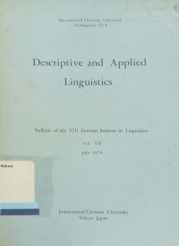 Descriptive and applied linguistics Vol. VII April 1974