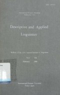 Descriptive and applied linguistics Vol. XIX April 1986
