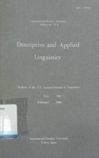 Descriptive and applied linguistics Vol. XIX April 1986