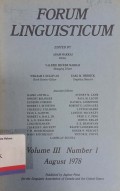 Forum Linguisticum Volume III Number 1 August 1978