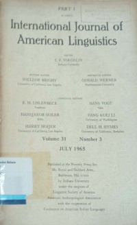 International Journal of American Linguistics Vol 31 No 3, July 1965