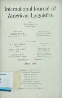 International Journal of American Linguistics Vol 32 Number 2 April 1966
