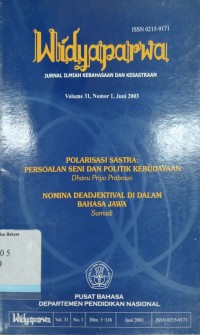 Widyaparwa: Jurnal Ilmiah Kebahasaan dan Kesastraan, Volume 31, Nomor 1, Juni 2003