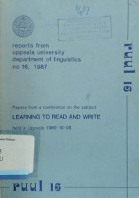 Ruul 16: Reports from Uppsala University department of Linguistics no. 16, 1987