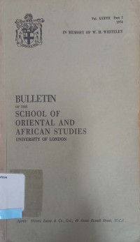 Bulletin of the School of Oriental and African Studies Vol XXXVII Part 1 1974