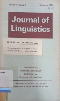 Journal of Linguistics Volume 10 number 2 September 1974
