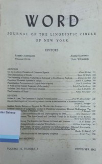 WORD Journal Of The Linguistic Circle Of New York Vol. 8