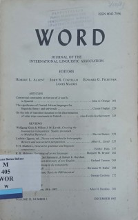 Word: Journal of the international linguistic association, volume 33, number 3, december 1982